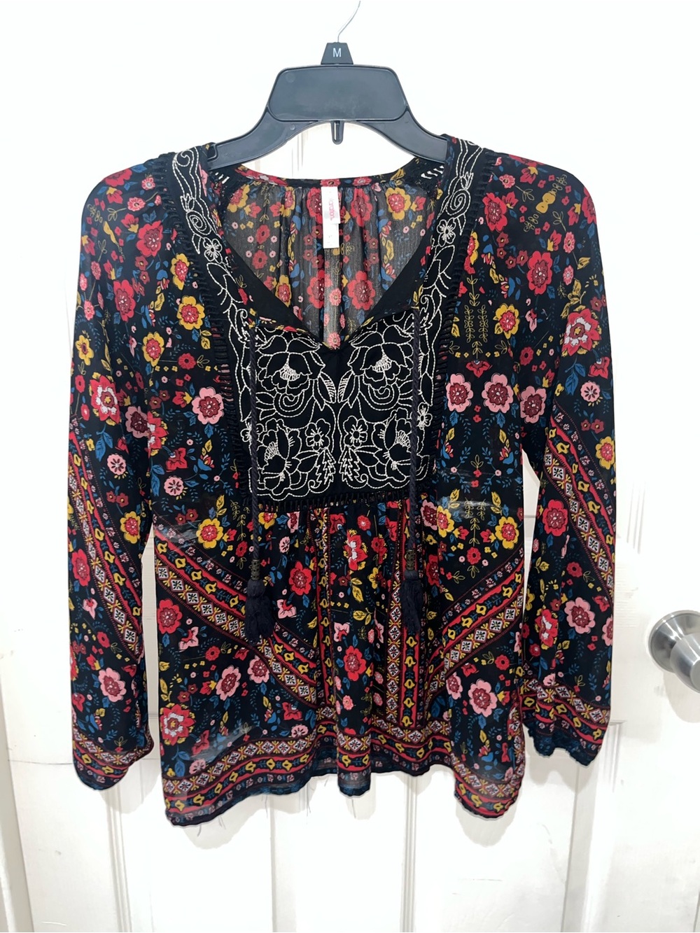 Target Black Floral Embroidered Peasant Blouse